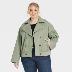 Women's Long Sleeve Trench Coat - Universal Thread Olive Green XXL